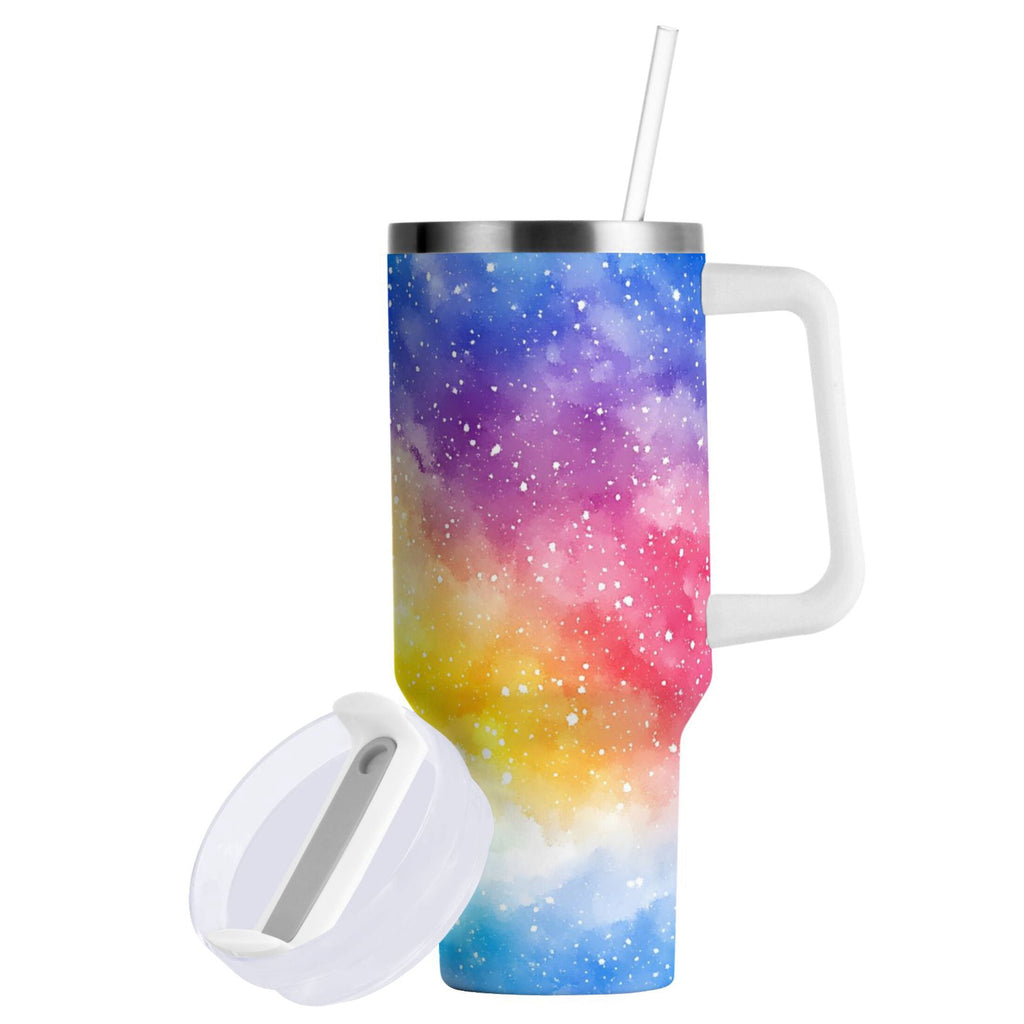 Ryvnso 40 oz Tumbler with Handle and Straw Rainbow Tie-dye Insulated Stainless Steel Travel Mug with Lid