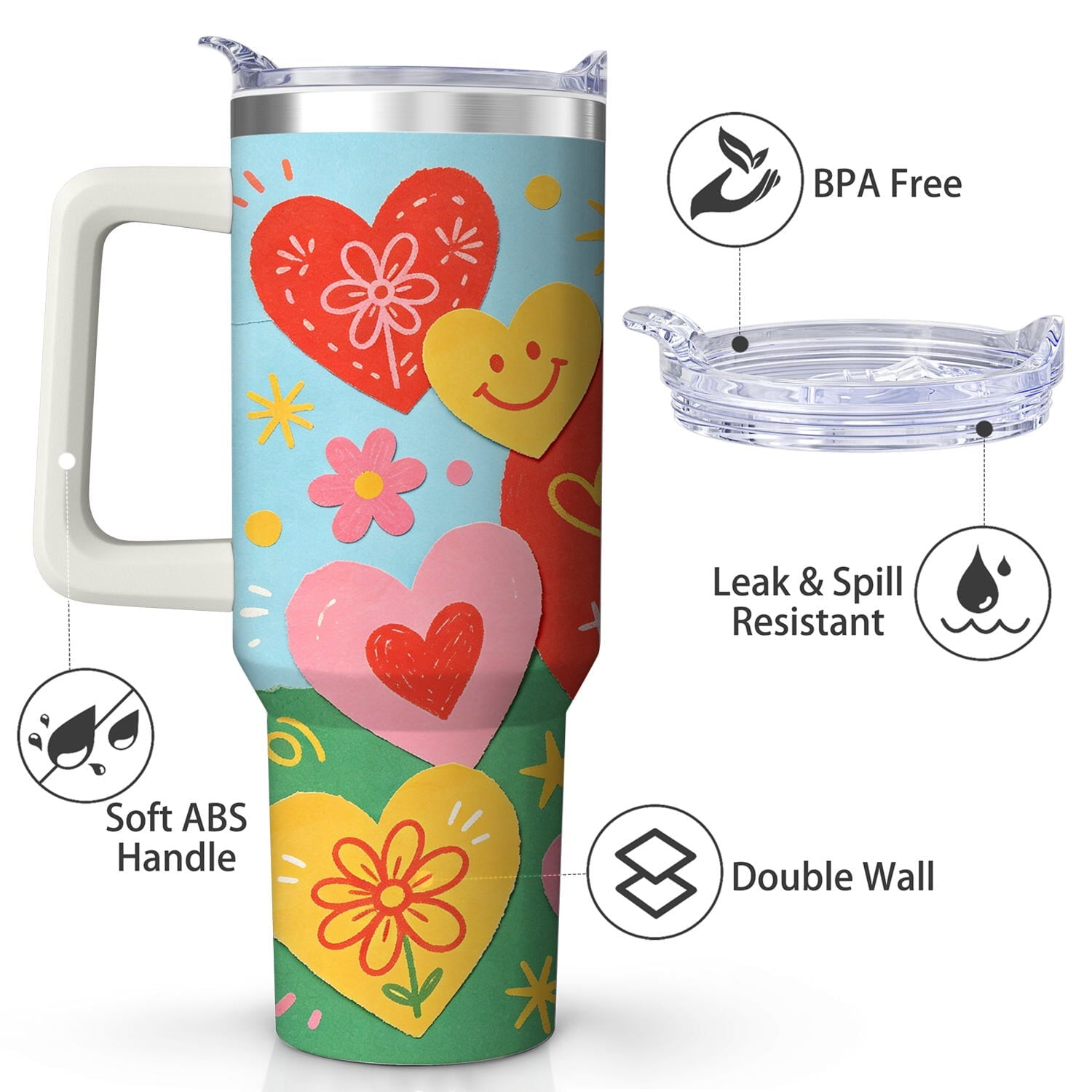 Colorful Heart Love Mom Stainless Steel Tumbler, 30oz