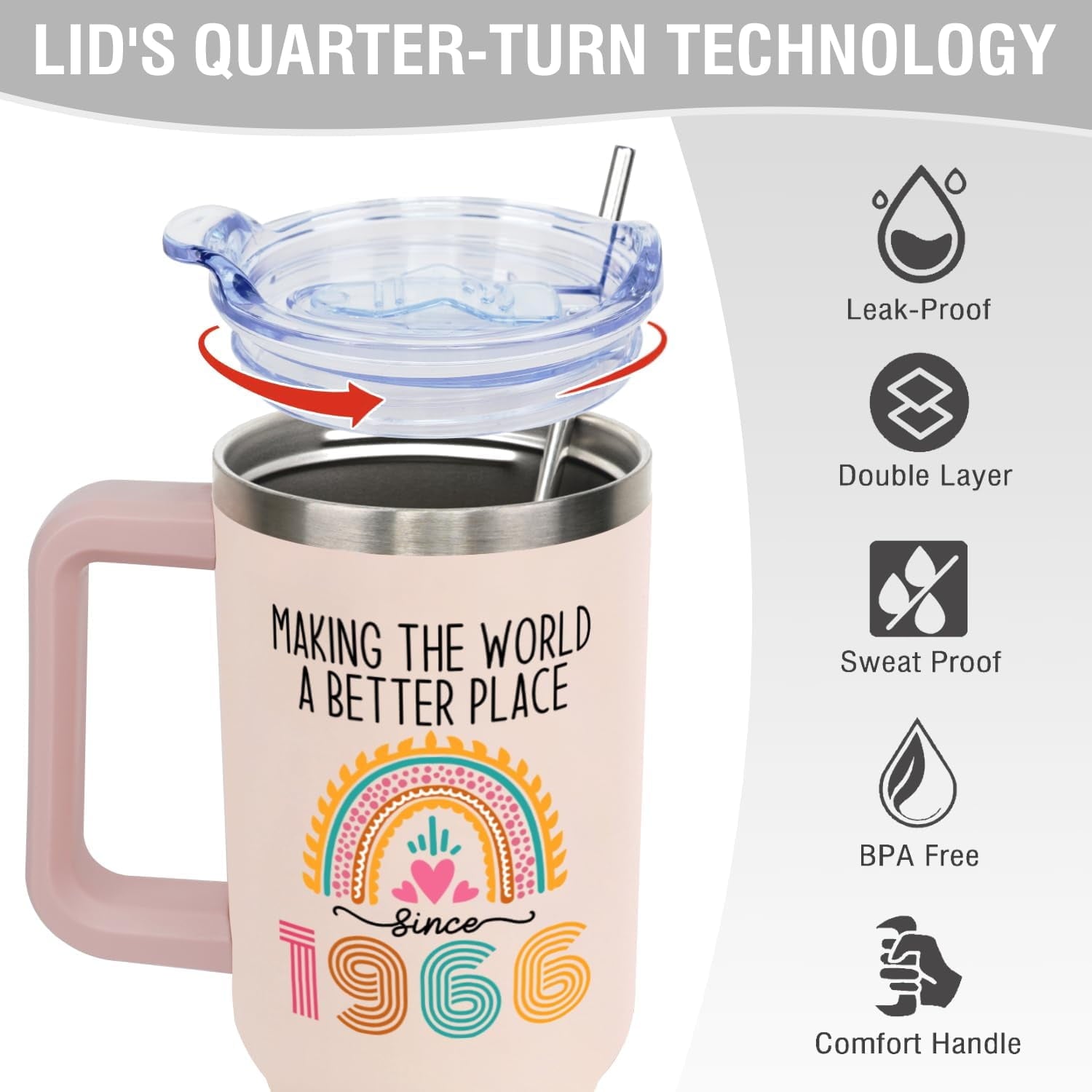 60th Birthday Gifts for Women Her, 1966 60th Birthday Decorations for Woman, Turning 60 Year Old Gifts For Women Mom Wife Grandma, 60 th Birthday Ideas, 40oz Tumbler Cup