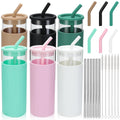 6 Pack Drinking Glasses with Silicone Lids and Glass Straw, 16 Oz  Ice Coffee Glass Cups, Smoothie Cups, Cute Tumbler Cup Great for Beer Water Outdoors(Include 6 Cleaning Brushes)