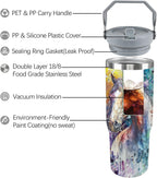 Horse Tumbler with Lid and Straw Stainless Steel Tumblers 30 Oz Insulated Horse Water Bottle Tie Dye Cup Mug with Handle Horse Gifts for Women Men Gift for Horse Lovers