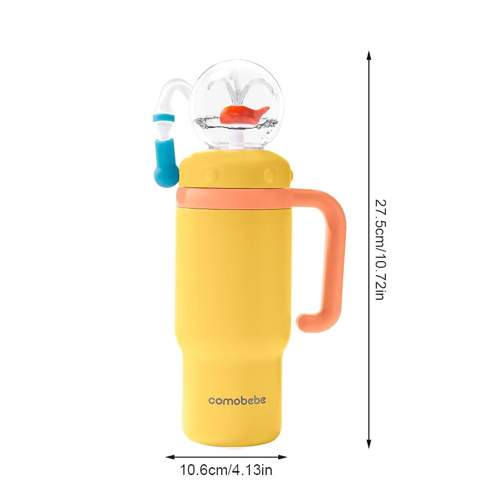 Stainless Steel Whale Fountain Tumbler, 24oz Insulated Whale Water Bottle with Handle， Two Lids, Spill-Proof, Dishwasher Safe, Cute & Perfect for Kids, Teens, and Adults