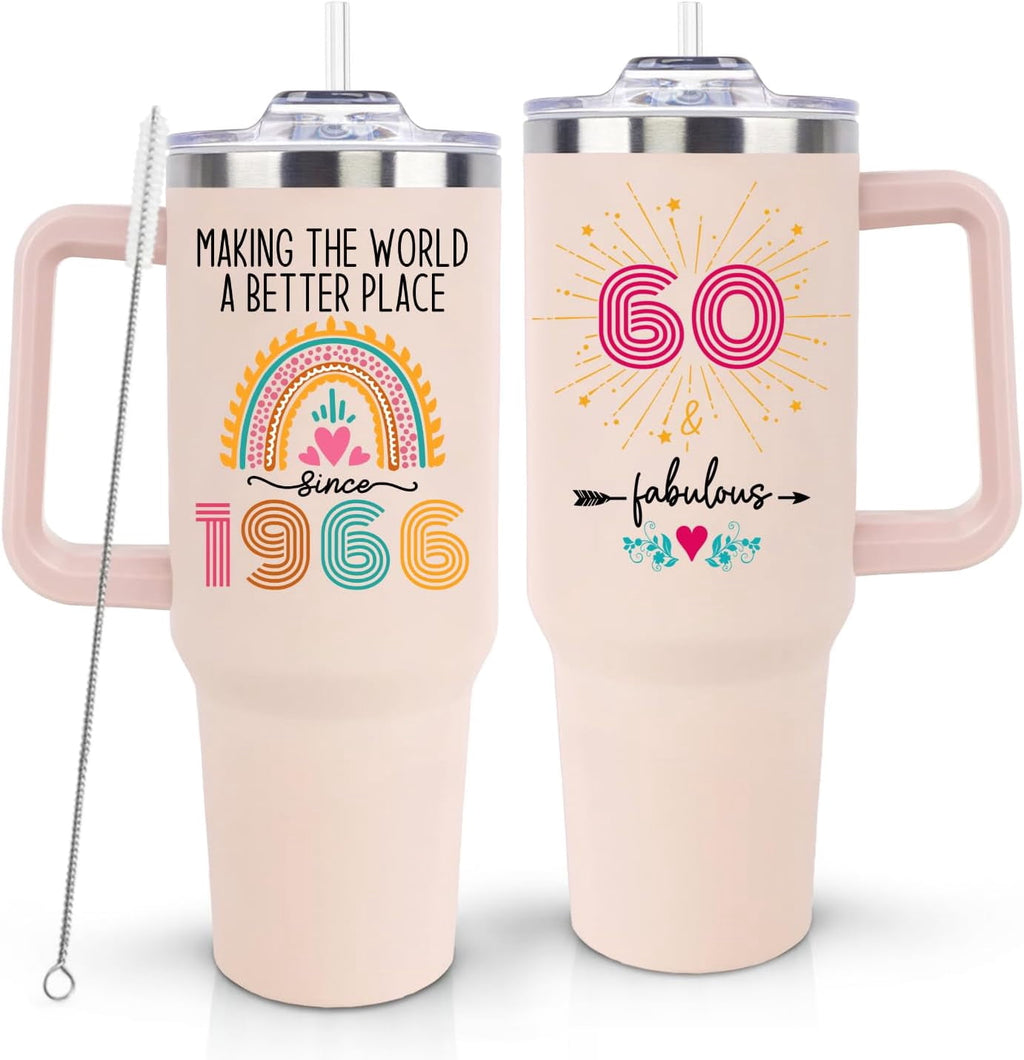 60th Birthday Gifts for Women Her, 1966 60th Birthday Decorations for Woman, Turning 60 Year Old Gifts For Women Mom Wife Grandma, 60 th Birthday Ideas, 40oz Tumbler Cup
