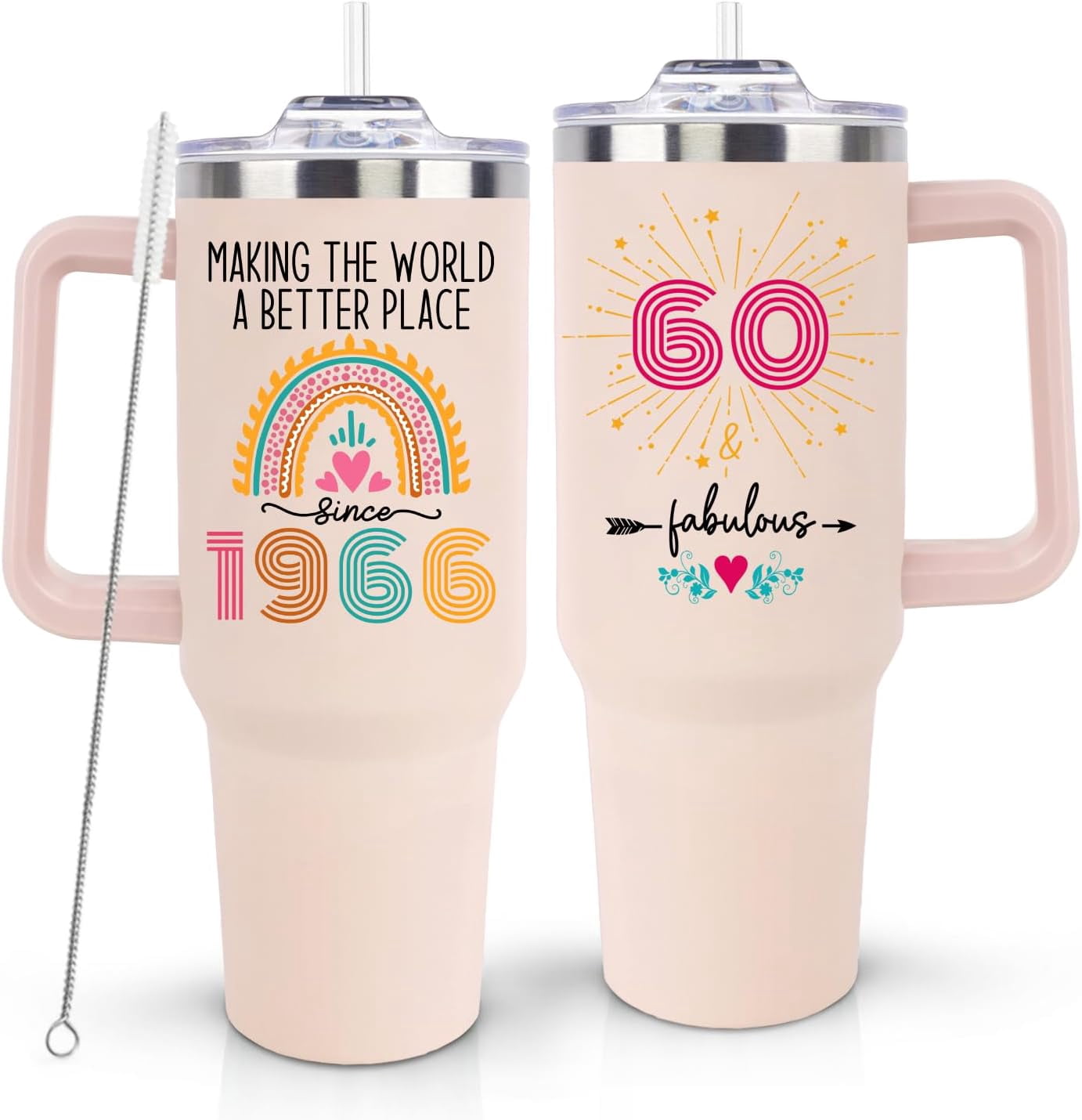 60th Birthday Gifts for Women Her, 1966 60th Birthday Decorations for Woman, Turning 60 Year Old Gifts For Women Mom Wife Grandma, 60 th Birthday Ideas, 40oz Tumbler Cup