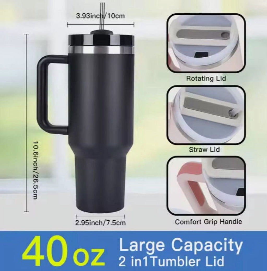 40oz Stainless Steel Tumbler with Lid & Straw – Insulated Travel Mug for Hot & Cold Drinks, Durable, Leak-Proof, Perfect for Outdoors, Gym, & Office (Beige)