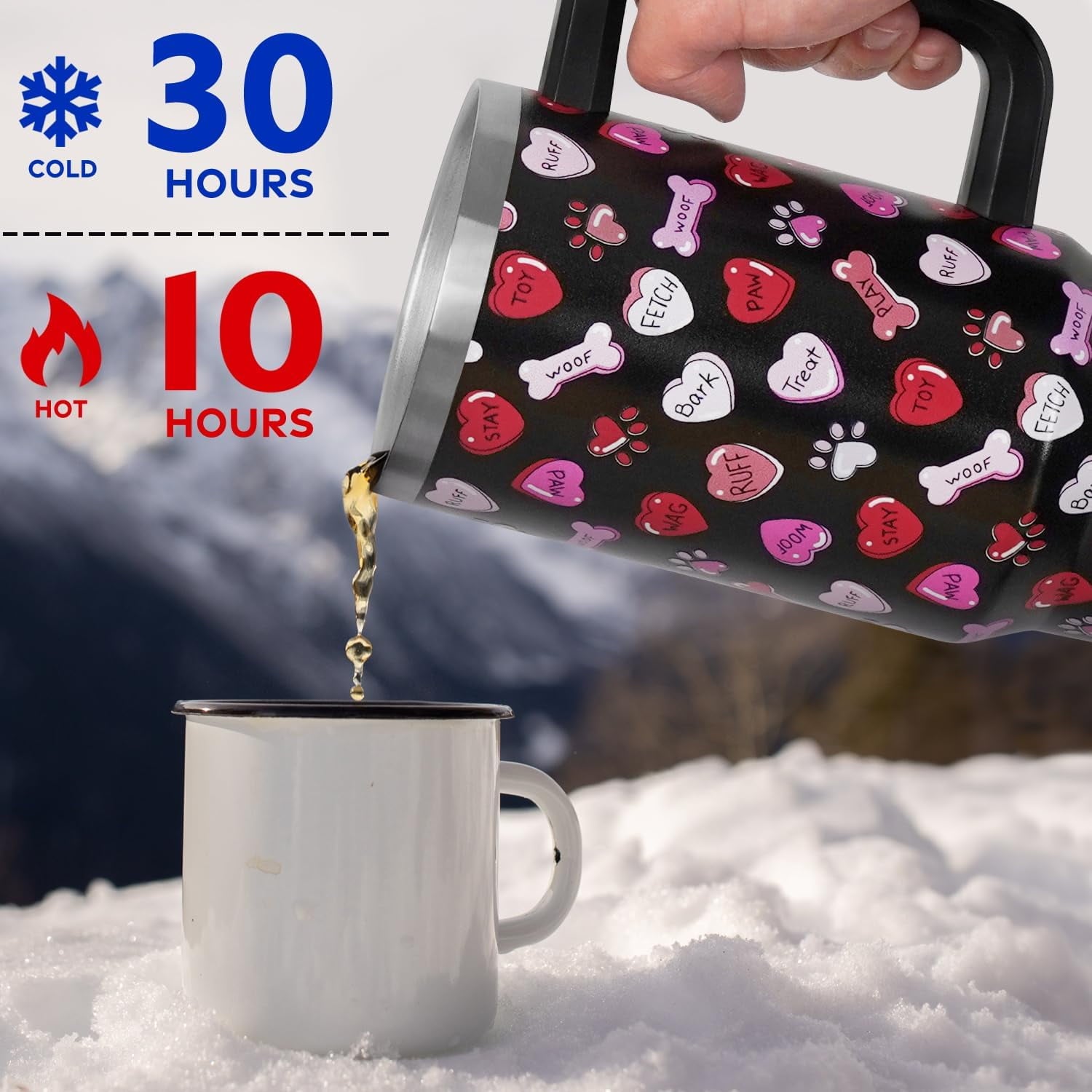 Valentines Day Gifts 40 oz Tumbler with Handle and Straw Lid,Valentine''s Day Gift for Her Women Girlfriend Wife Dog Bones and Candy Hearts Vacuum Insulated Leak Proof Stainless Steel Coffee Cup Mug