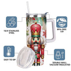 Nutcracker Christmas Insulated Tumbler with Lid and Straw, Holiday King Soldier Design Stainless Steel Travel Cup