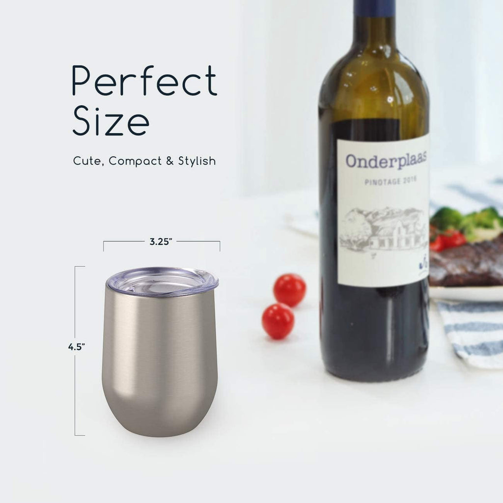 Maars Bev Stainless Steel Stemless Wine Glass Tumbler with Lid, Vacuum Insulated 12 oz Cup | Spill Proof, Travel Friendly, Fun Cocktail Drinkware - 2 Pack Seafoam Blue