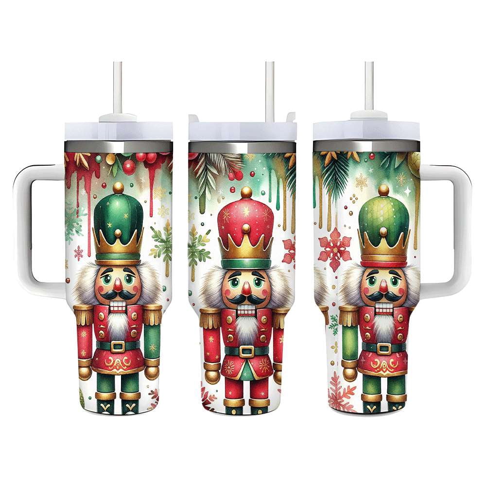 Nutcracker Christmas Insulated Tumbler with Lid and Straw, Holiday King Soldier Design Stainless Steel Travel Cup