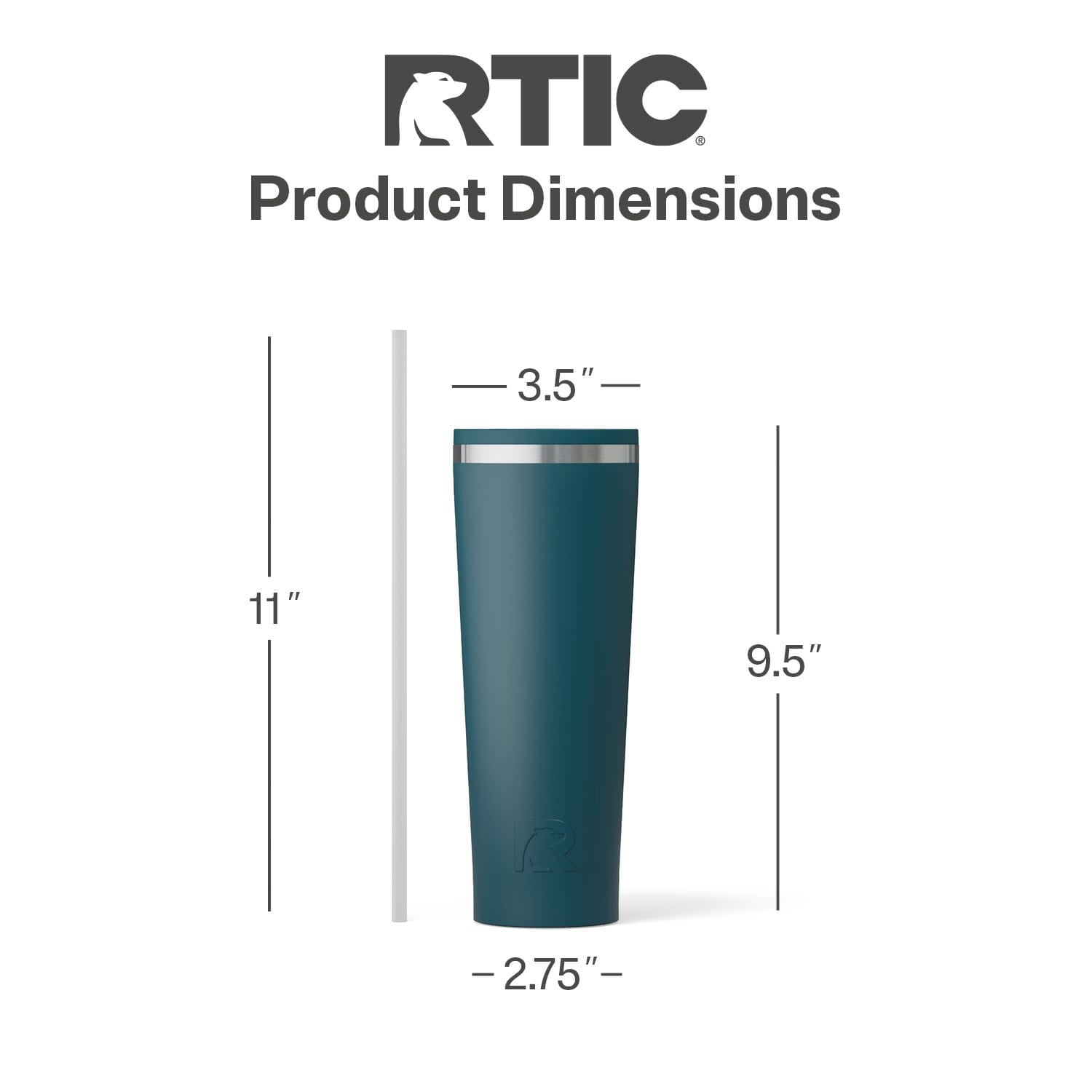 RTIC 28 oz Ceramic Lined Everyday Tumbler, Spill-Resistant Straw Lid, Marine