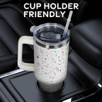 40oz Tumbler with Handle and Straw Lid | Vacuum Insulated Leak Proof Tumbler | Stainless Steel Travel Mug Water Bottle Cup Keeps Cold & Hot | Terrazzo