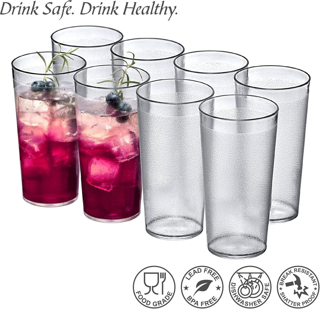 RUseeN 12 Piece Unbreakable Plastic Tumblers Drinkware, BPA-Free, Reusable Plastic Drinking Glasses for Home & Outdoors - Stackable, Lead-Free & Dishwasher Safe,16oz
