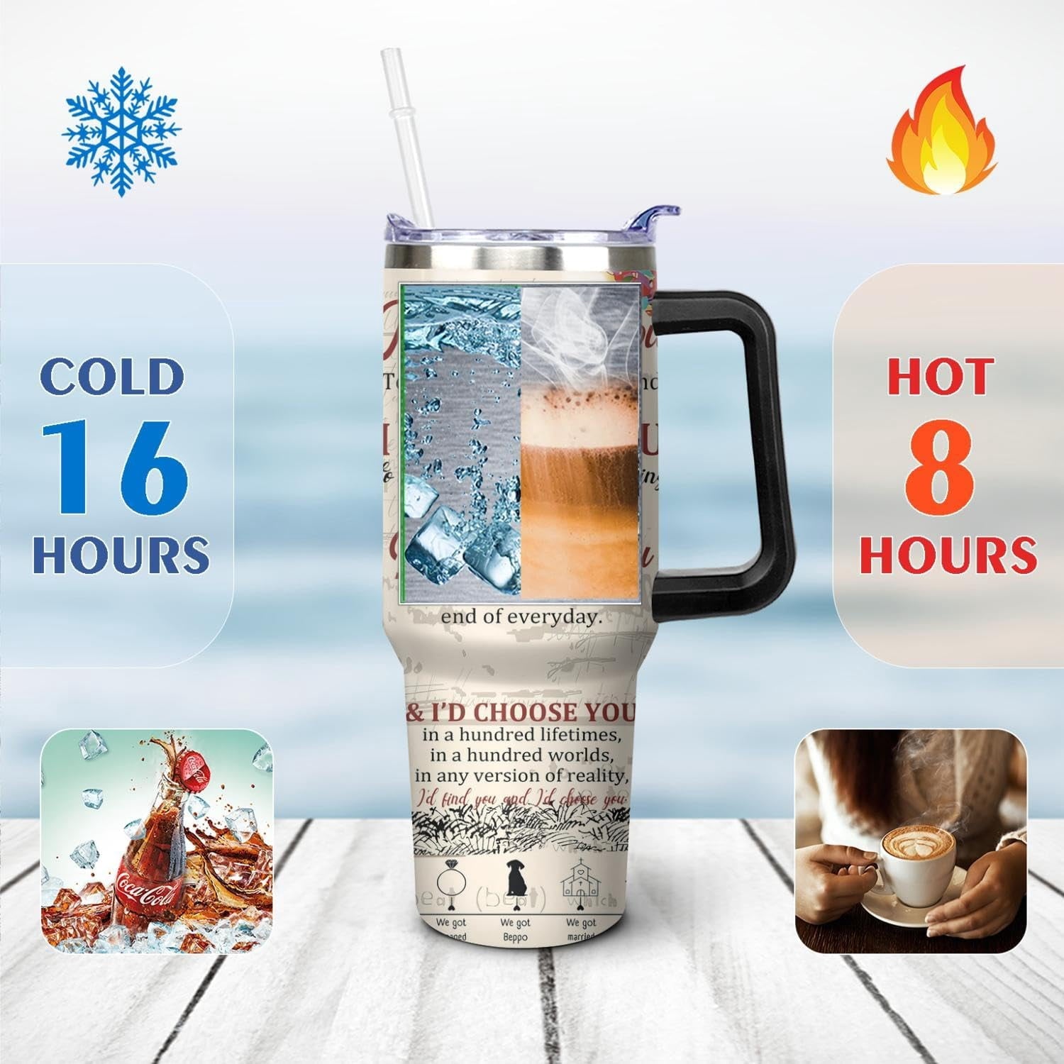40 Oz Couples Tumbler with Handle and Straw, Anniversary Couple Insulated Couples Mugs, Couples Engagement Gift Cup for Couples, Valentine Couple Coffee Mugs Engagement Gifts for Couples