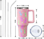 Easter Day Gifts 40oz Tumbler with Handle and Straw, Cute Bunnies Buddies Spring Stainless Steel Insulated Cup, Colorful Holiday Bunny Water Bottle Gifts for Women Men (1PC)
