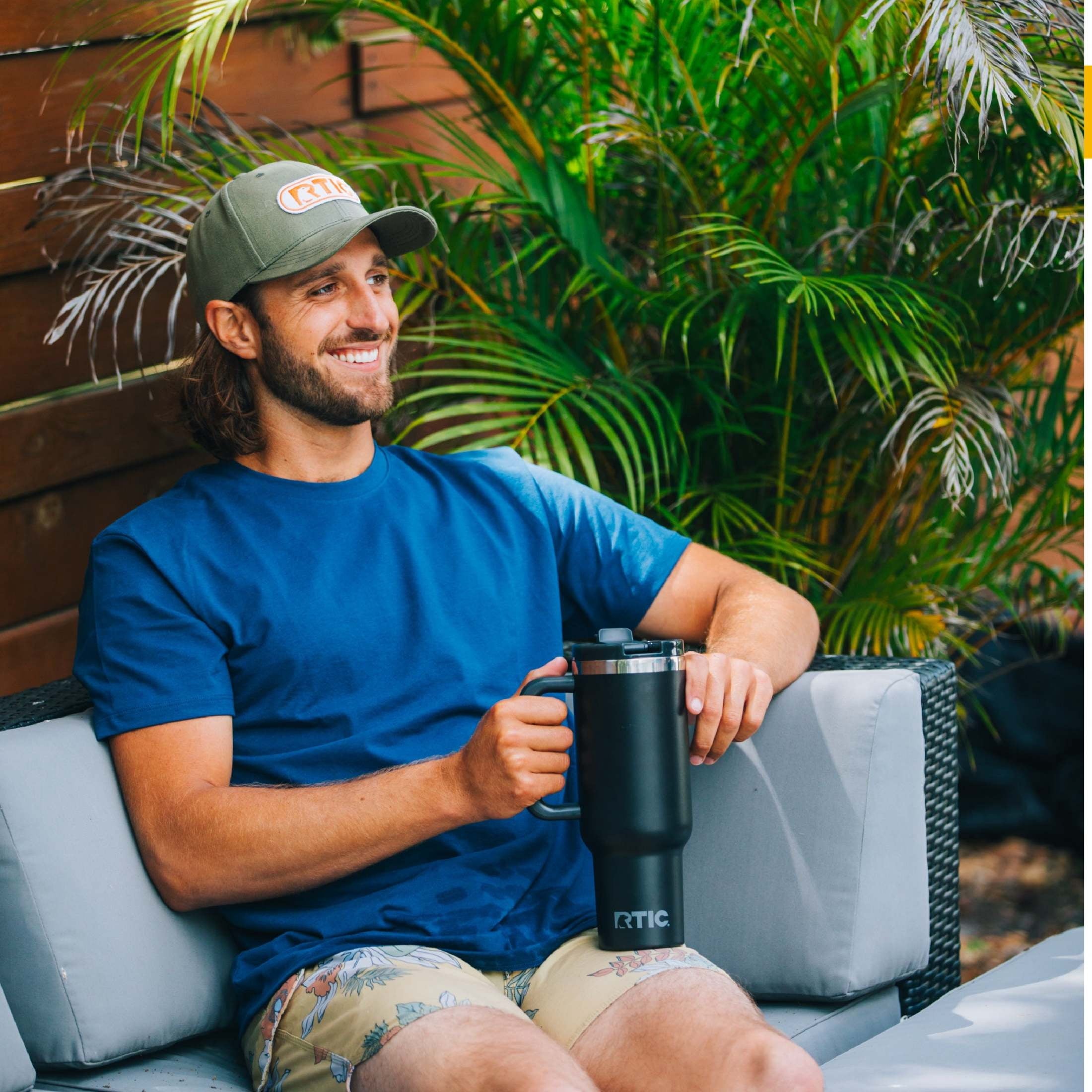 RTIC 40 oz Ceramic Lined Road Trip Tumbler with Handle and Leak-Resistant Straw Lid, Beach