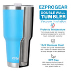 Ezprogear 30 oz 2 Pack Stainless Steel Tumbler Double Wall Travel Cup Vacuum Insulated Coffee Mug with Handle & Straws (Mango & Mint)