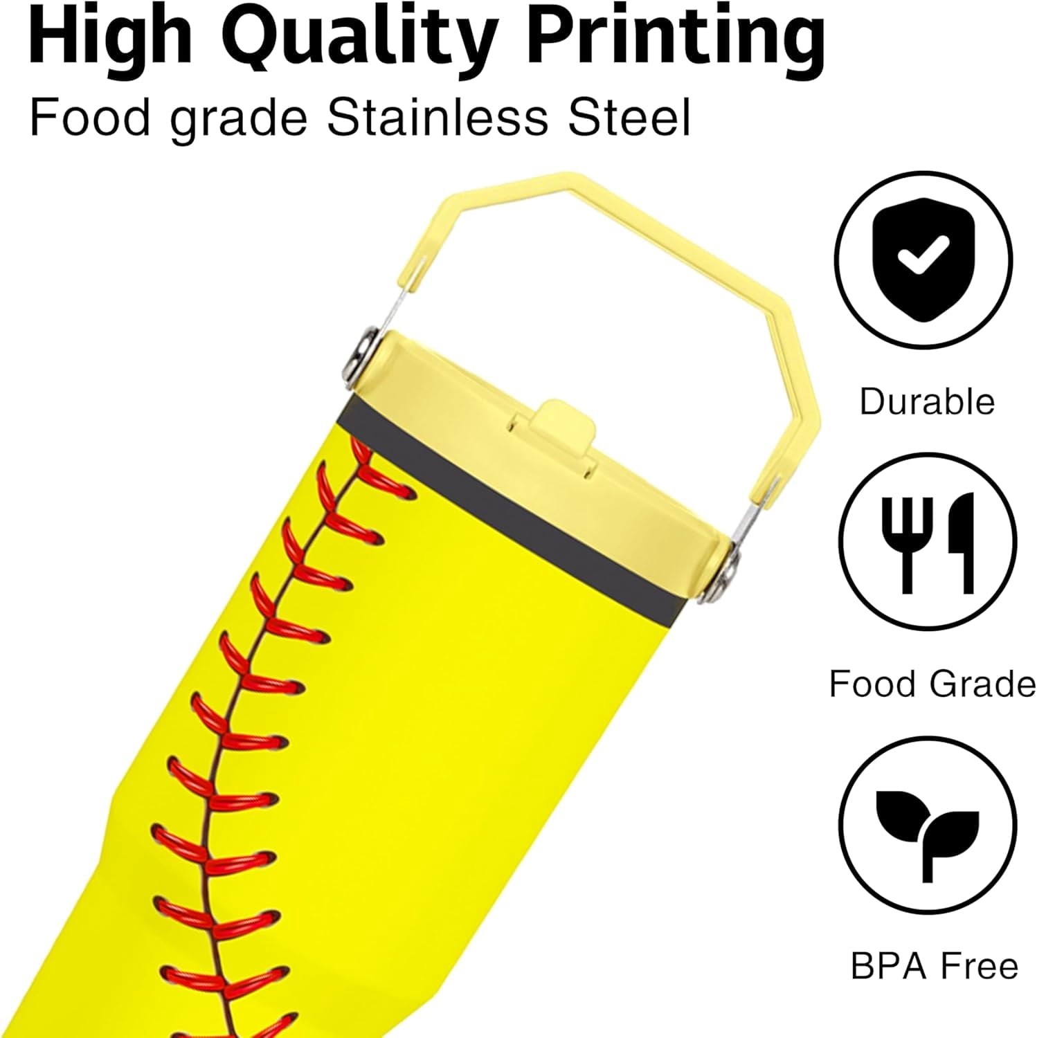 Softball Lover Gift 30 oz Flip Straw Tumbler with Top Handle Softball Pattern BPA-Free Leak Proof Stainless Steel Insulated Vacuum Flip Top Water Bottle for Sporting Working