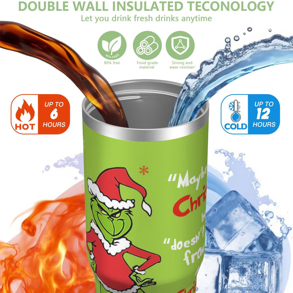 30oz Stainless Steel Tumbler with Lid and Straw,Spill Proof Travel Cup Double Wall Vacuum Insulated Coffee Mug with Top Handle Light-green