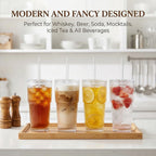 20 oz Clear Ribbed Glass Tumbler with Lid and Straw, Spill-proof Iced Coffee Cups, Hobnail Drinking Set of 4, Vintage Glassware