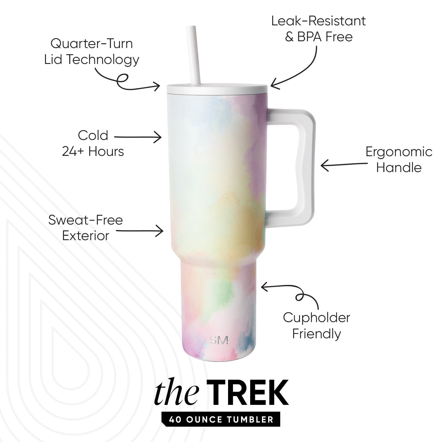 Simple Modern 40 fl oz Insulated Stainless Steel Trek Tumbler with Straw Lid | Cotton Candy Tie Dye