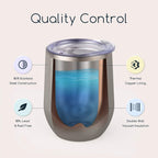 Maars Bev Stainless Steel Stemless Wine Glass Tumbler with Lid, Vacuum Insulated 12 oz Cup | Spill Proof, Travel Friendly, Fun Cocktail Drinkware - 2 Pack Seafoam Blue