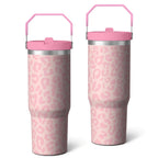 1pc Pink Leopard Print 30oz Tumbler with Straw & Handle - Insulated Stainless Steel Cup | Holiday Gift for Man Women (Christmas, Valentine's, Birthday)