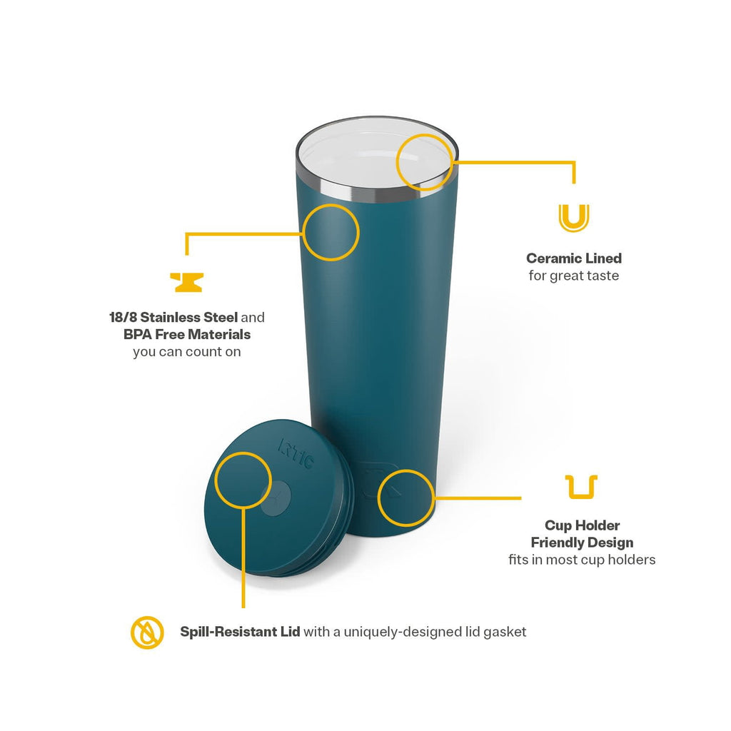RTIC 28 oz Ceramic Lined Everyday Tumbler, Spill-Resistant Straw Lid, Marine