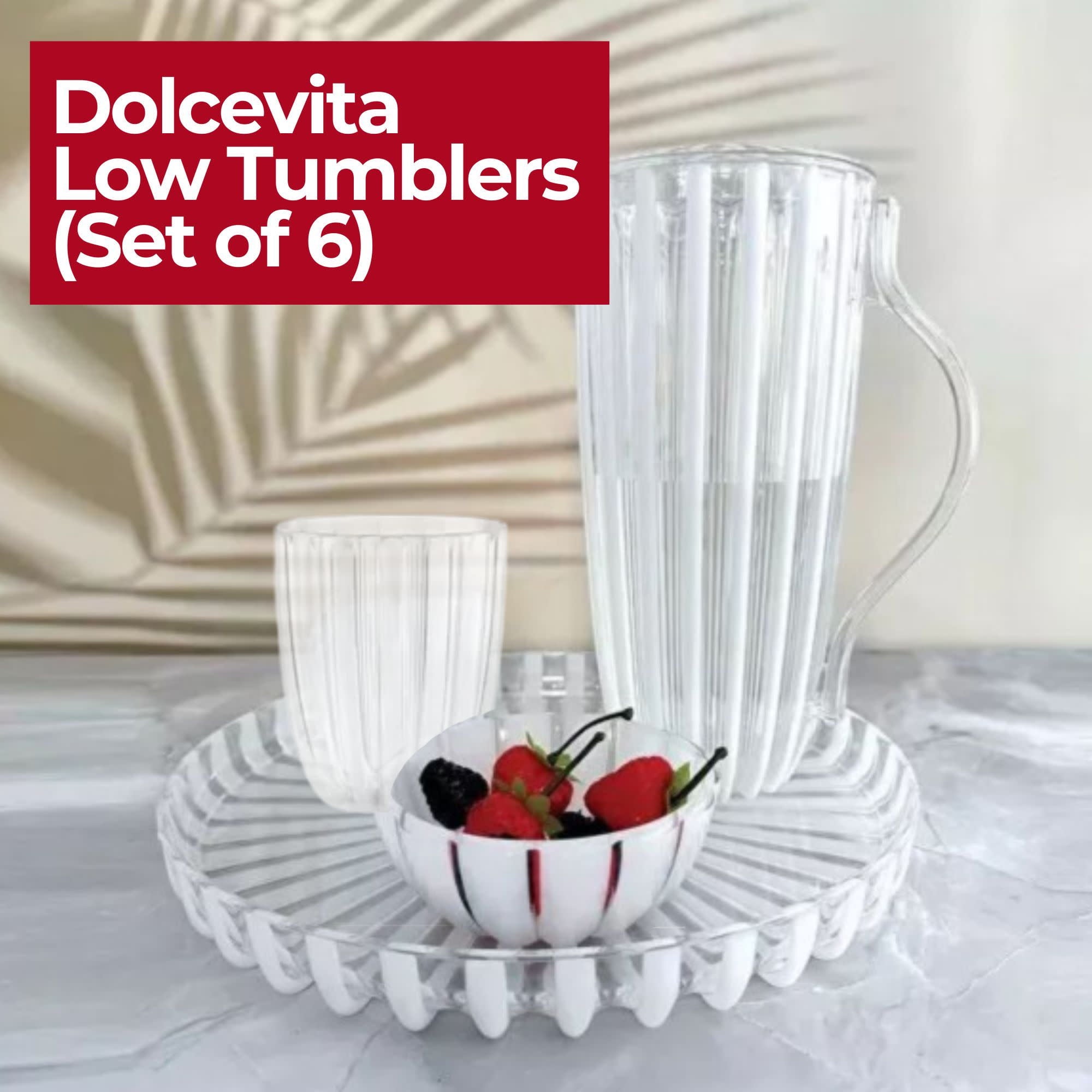 GUZZINI Dolcevita 12oz Low Tumblers (Set of 6) Mother of Pearl - 100% Recycled Plastic - Unbreakable, Reusable, BPA-Free, Iced Coffee, Smoothie, Water - Stackable Cup for Kids, Home & Kitchen