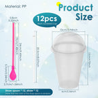 12 Sets-16 oz Slushie Cups with Dome Lids and Straws Detachable Spoon Straws Reusable Plastic Iced Coffee Cups Smoothie Tumbler for Birthdays Summer Party Supplies(Multi Color)