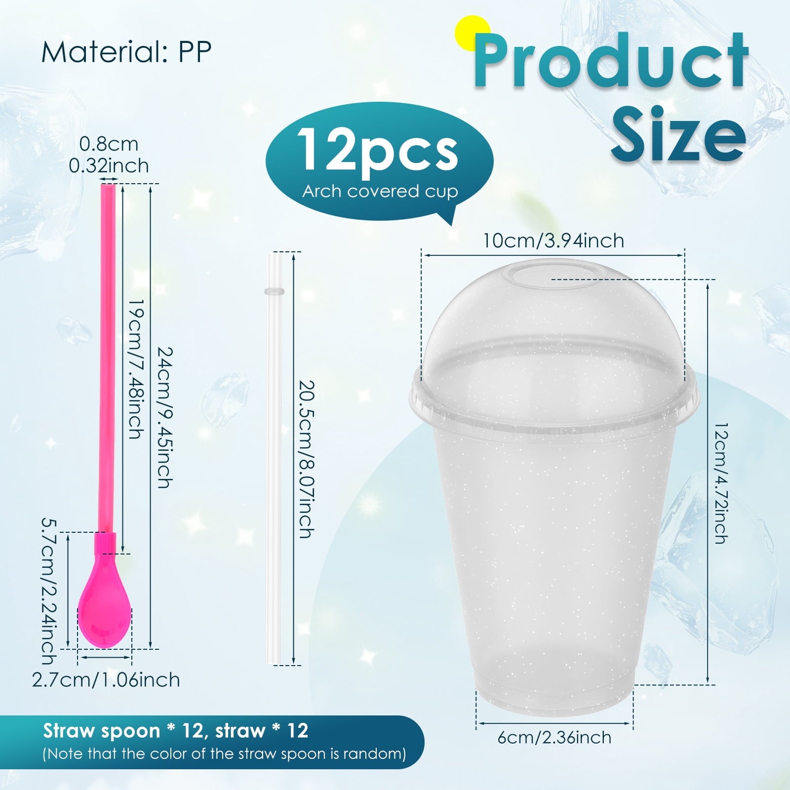 12 Sets-16 oz Slushie Cups with Dome Lids and Straws Detachable Spoon Straws Reusable Plastic Iced Coffee Cups Smoothie Tumbler for Birthdays Summer Party Supplies(Multi Color)
