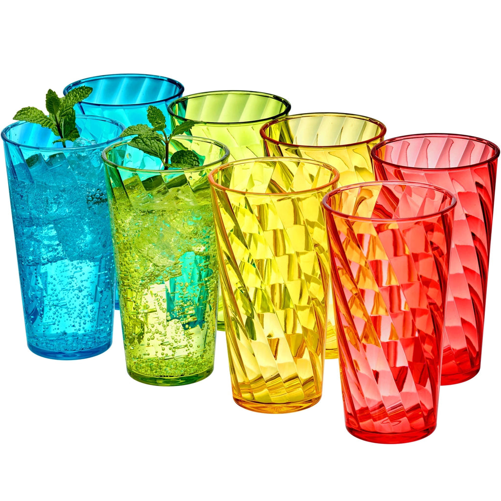 Amazing Abby - Glacier - 18-Ounce Plastic Tumblers (Set of 8), Plastic Drinking Glasses, Mixed-Color Reusable Plastic Cups, Stackable, BPA-Free, Shatter-Proof, Dishwasher-Safe