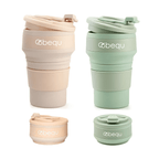 BEQU 500ml/17 Fl Oz Collapsible Silicone Coffee Mug Tumbler, Reusable, BPA Free, Dishwasher-Safe, Leak Proof, Use for Home Office Sports Travel Gym Camping Hiking (2PK Pink-Green)
