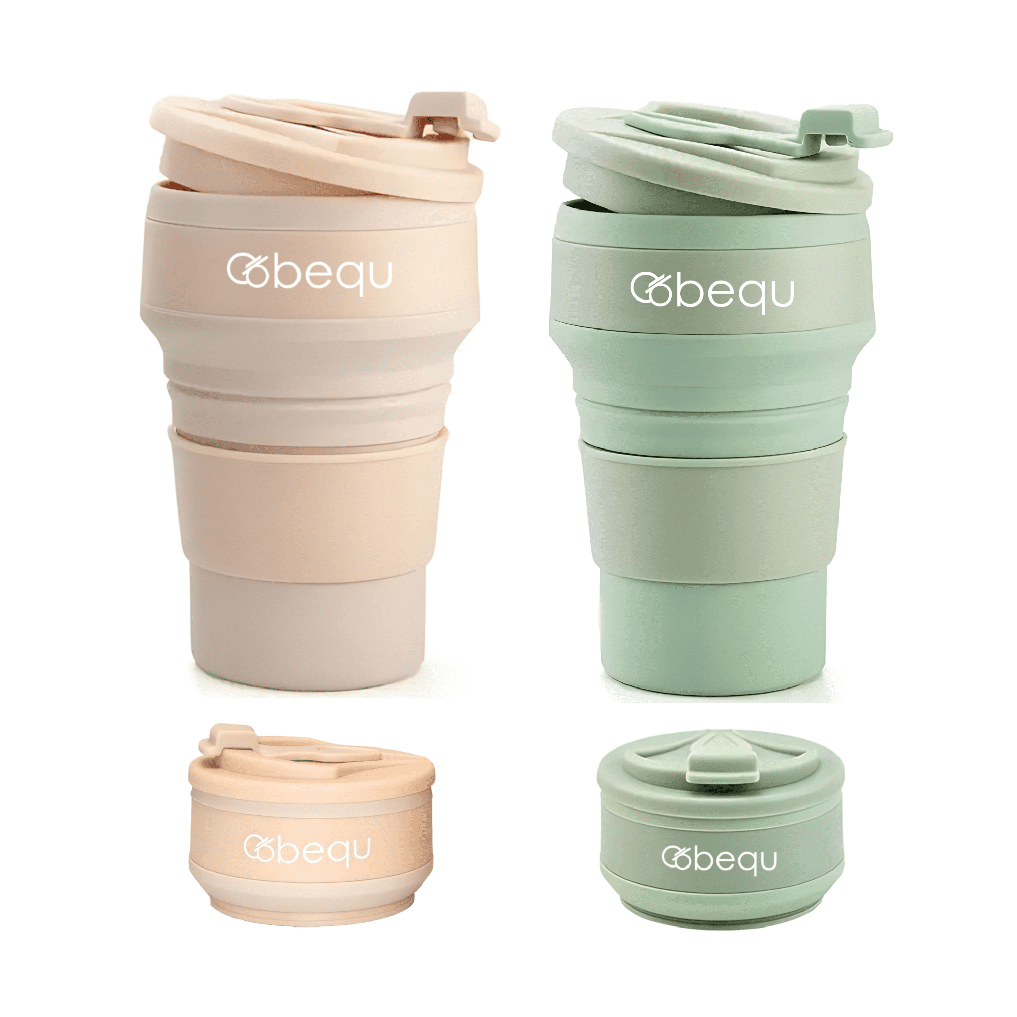 BEQU 500ml/17 Fl Oz Collapsible Silicone Coffee Mug Tumbler, Reusable, BPA Free, Dishwasher-Safe, Leak Proof, Use for Home Office Sports Travel Gym Camping Hiking (2PK Pink-Green)