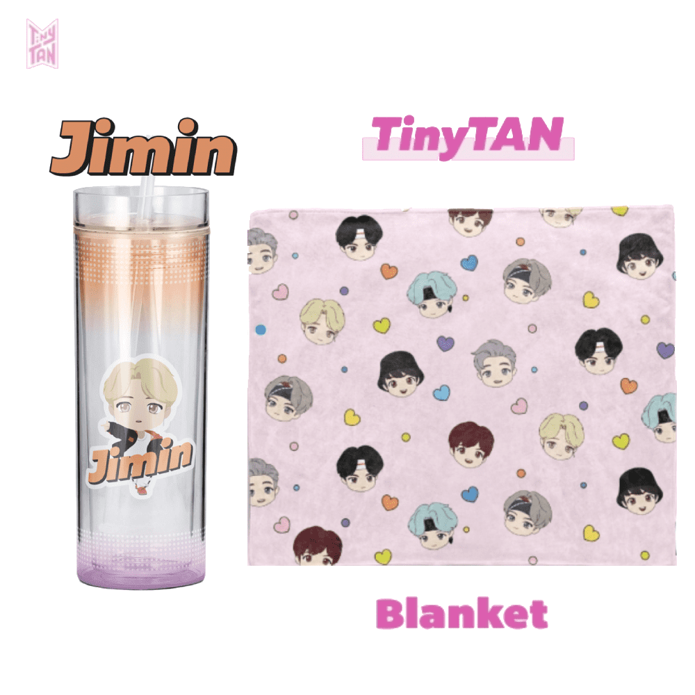 BTS TinyTAN Official BTS Ice Cup Tumbler 11.8 oz Jimin w/ Big Face Blanket
