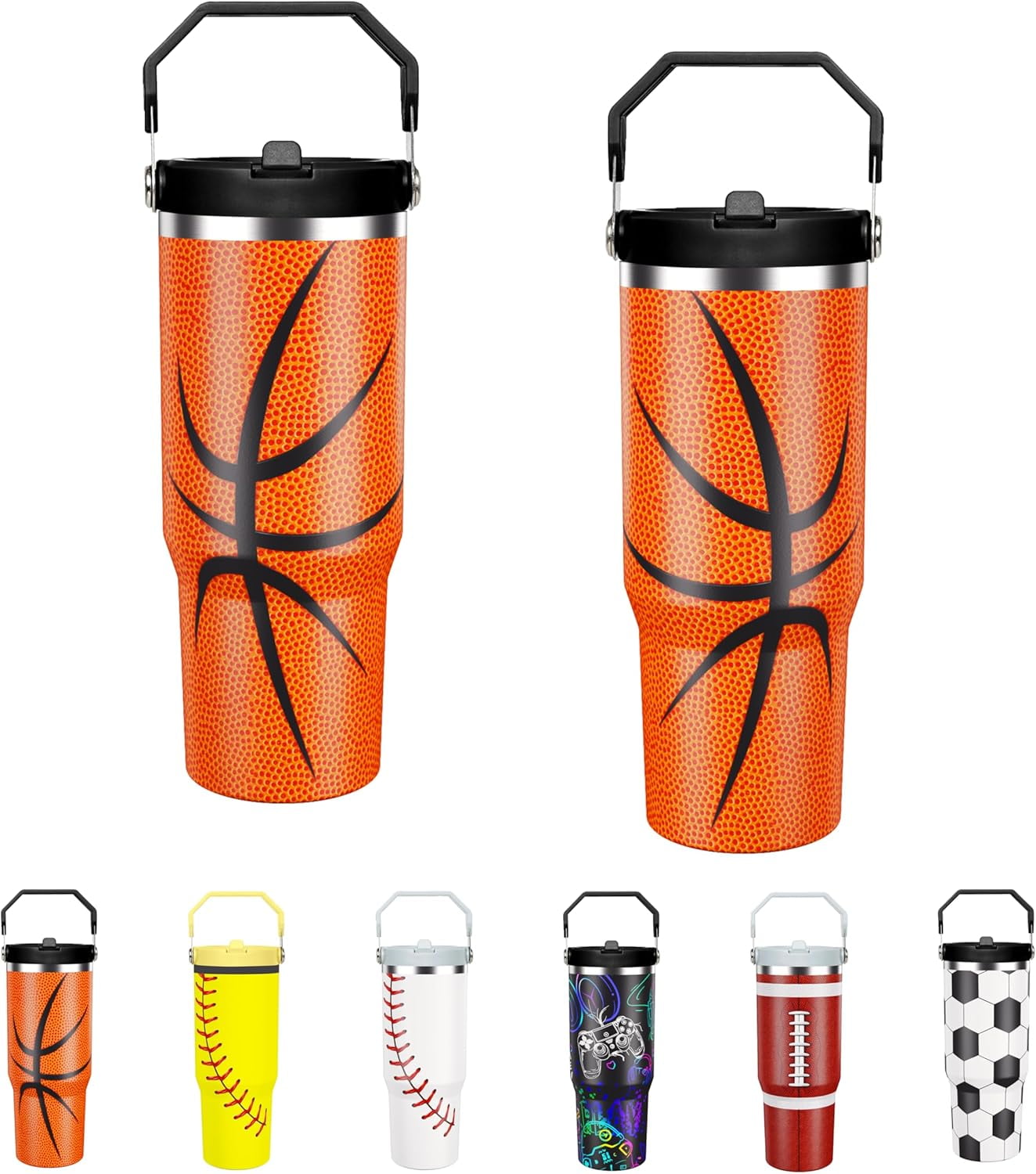 Herobuddy™ Football Lover Gift 30 oz Flip Straw Tumbler with Top Handle - Insulated Travel Tumbler Cup