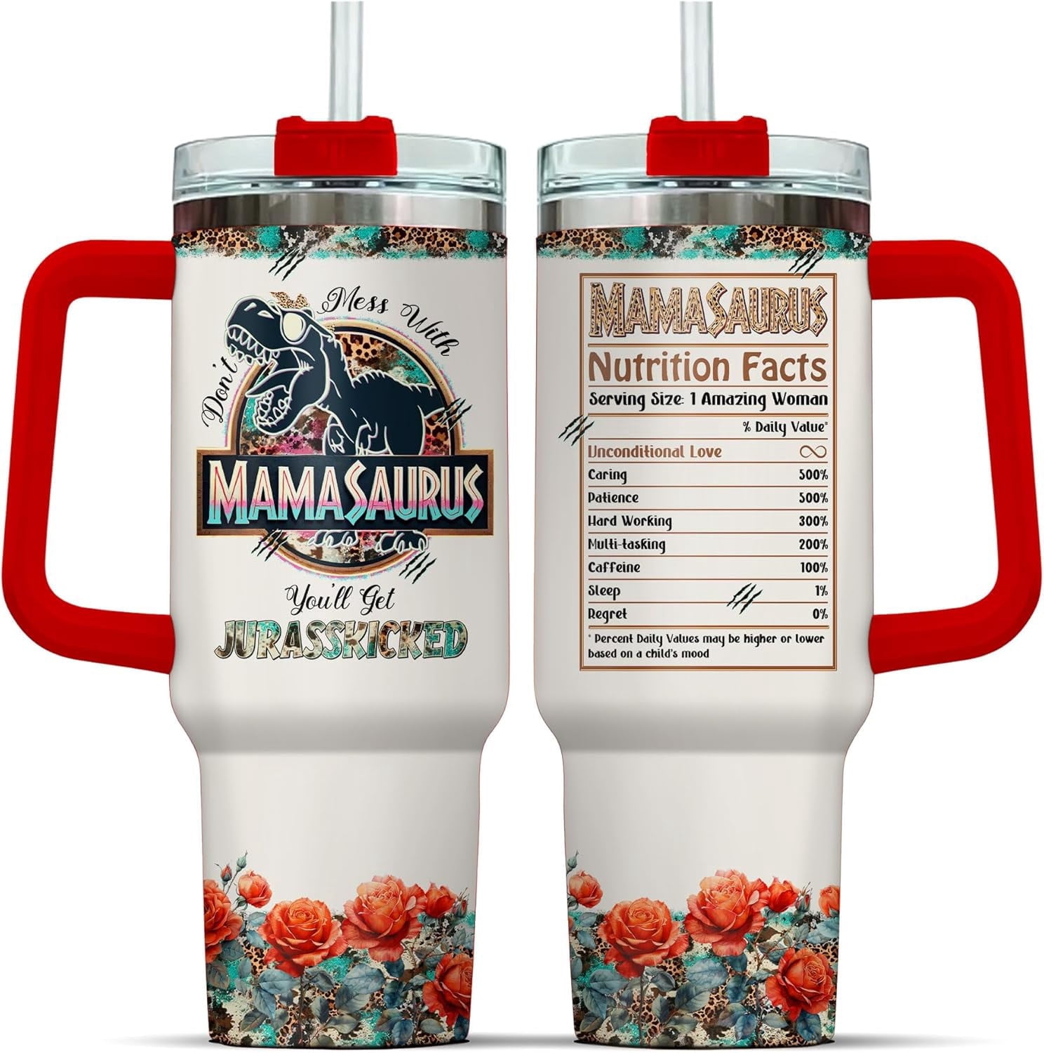 Herobuddy™ Tumbler 40 Oz With Handle Lid And Straw, Grandmasaurus Nutrition Facts - Reusable Stainless Steel Cup