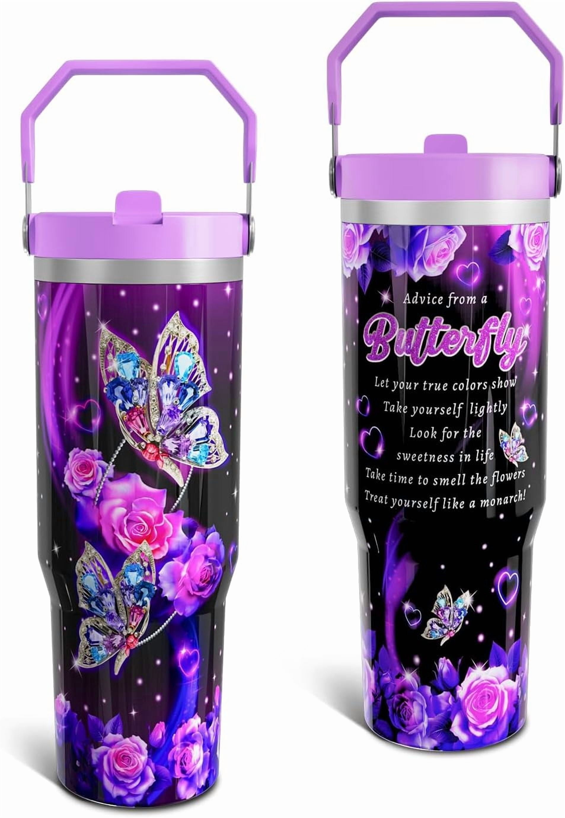 Butterfly Gifts Tumbler for Women Mom, Butterflies Print Leakproof Coffee Travel Mug, 30 Oz Tumblers with Top Handle and Flip Straw, Water Bottle Cup Gift Ideal for Him Her (1 PC)