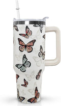 Butterfly Tumbler With Handle, Lid and Straw - 40 Oz Water Bottle, Travel Coffee Cup Mug - Gifts for Women, Mom, Daughter, Girlfriend, Teenage Girls, Bridesmaid