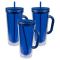 COOL GEAR 3-Pack 26 oz Spritz Tumbler with Straw and Handle | Dual Function Closure, Colored Re-Usable Tumbler Water Bottle with Straw and Handle - Blueberry Pack