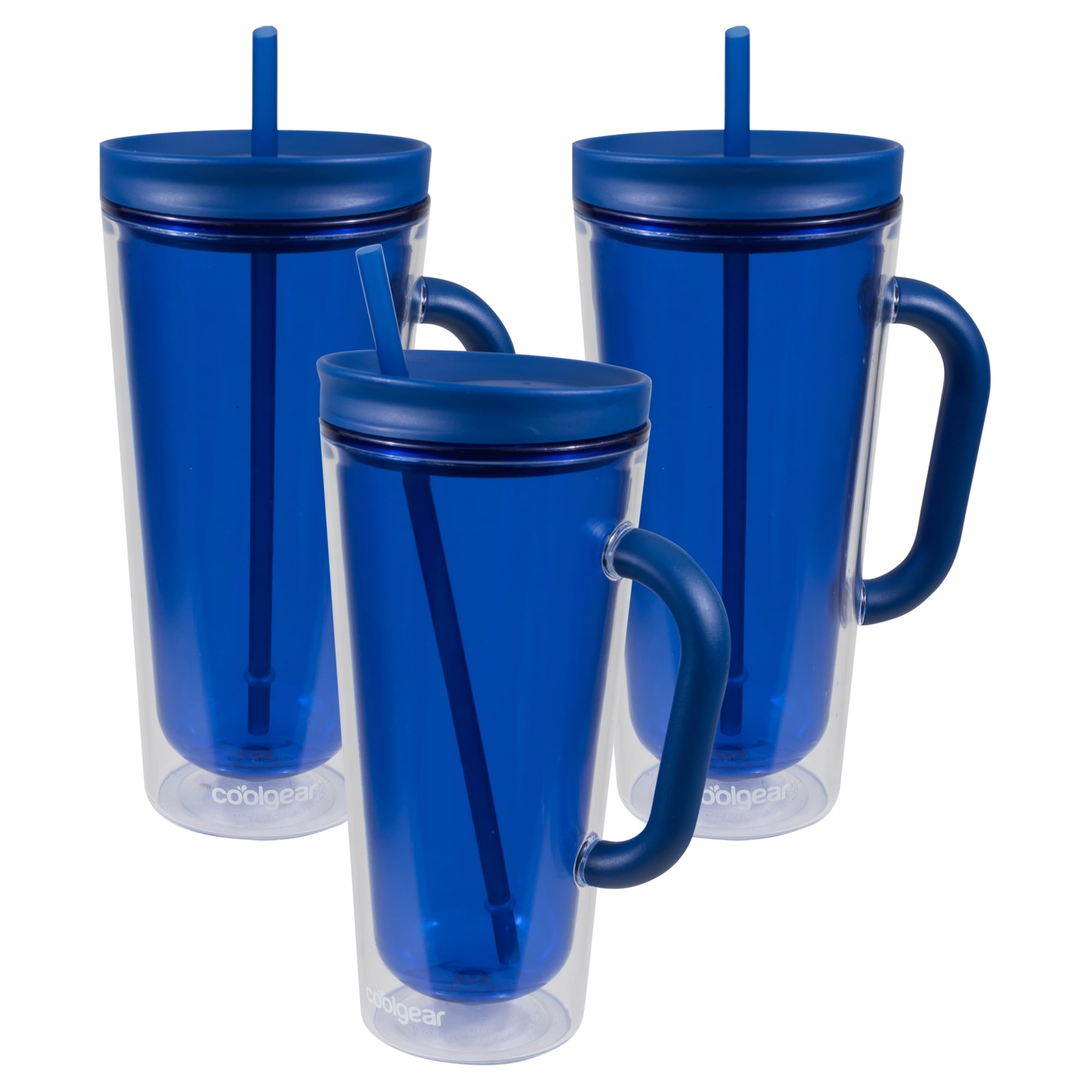 COOL GEAR 3-Pack 26 oz Spritz Tumbler with Straw and Handle | Dual Function Closure, Colored Re-Usable Tumbler Water Bottle with Straw and Handle - Blueberry Pack