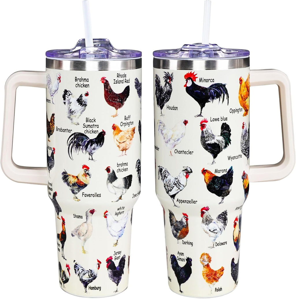 Herobuddy™ Chicken Tumbler Cup 40 OZ, Chicken Gifts For Chicken Lovers, Chicken - Reusable Stainless Steel Cup