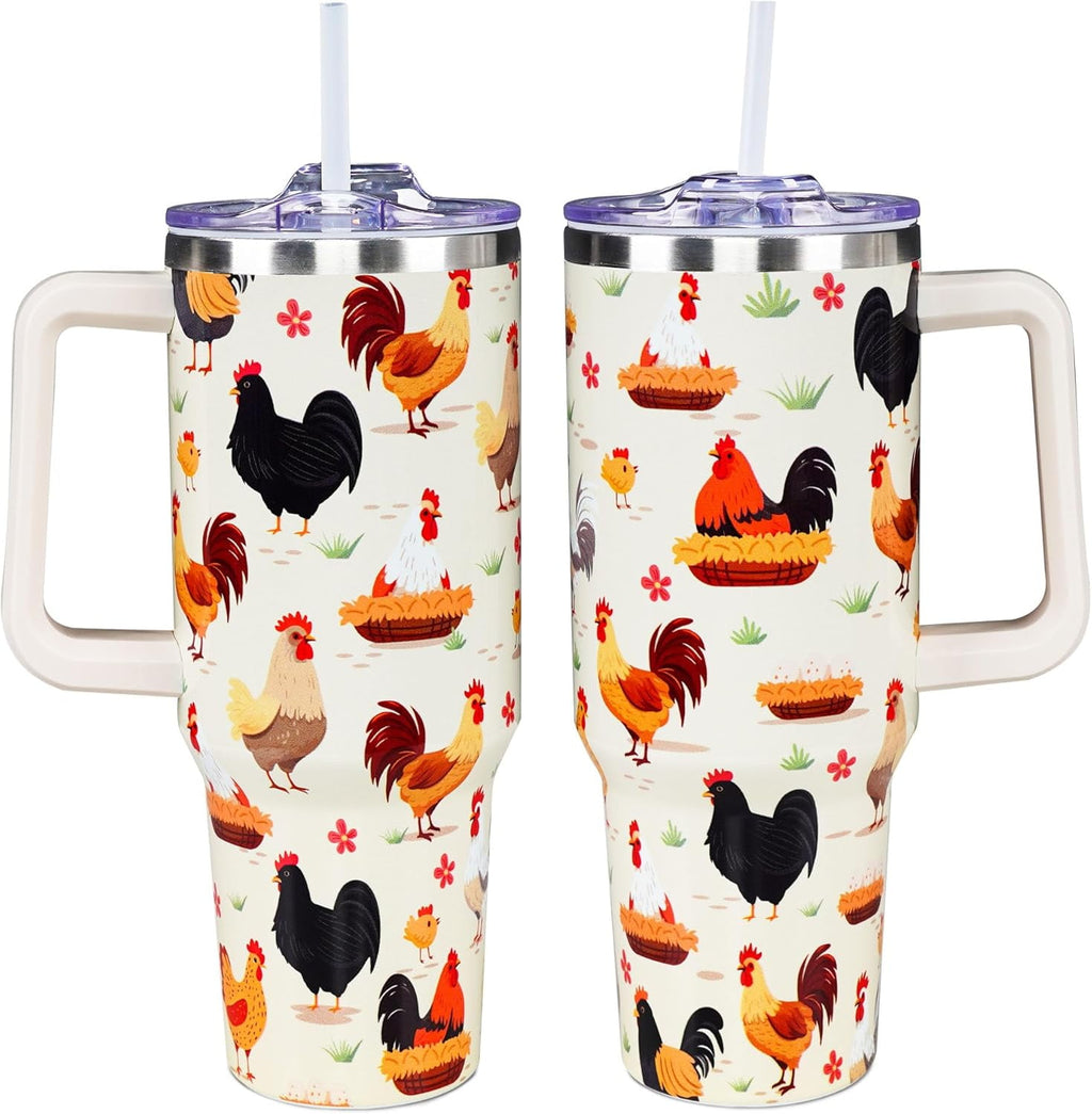 Chicken Tumbler Cup 40 OZ, Chicken Gifts For Chicken Lovers, Chicken Mom Gifts, Funny Chicken Gifts for Women Men, Chicken Themed Gifts for Christmas, Mothers Day, Birthday Rooster Travel Mug