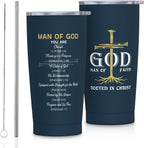 Christian Gifts for Men, Religious Gifts for Men, Christian Man of God Tumbler 20oz, Bible Verse Gift Coffee Travel Mug, Christian Spiritual Inspirational Catholic Gift Cup for Dad Grandpa
