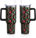 Christmas Gifts 40 Oz Tumbler with Handle and Straw, Green Xmas Tree Stainless Steel Insulated Cup Water Bottle, Retro Holiday Gifts for Women Men (1PC)