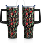 Christmas Gifts 40 Oz Tumbler with Handle and Straw, Green Xmas Tree Stainless Steel Insulated Cup Water Bottle, Retro Holiday Gifts for Women Men (1PC)