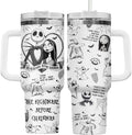 Christmas Gifts for Movie Lovers, Jack 40 oz Stainless Steel Tumbler with Handle, Lid, and Straw, Nightmare Cup, Christmas Mug, Horror Movie Gifts for Cartoon Lovers