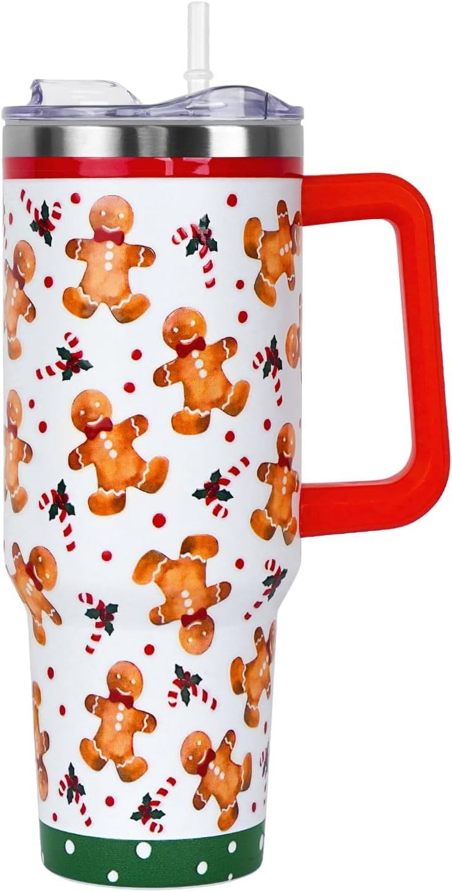 Christmas Tumbler with Handle and Straw Lid 40 oz,Cute Christmas Gifts for Women Gingerbread Candy Cane Vacuum Insulated Leak Proof Tumbler,Winter Holiday Accessories Stainless Steel Coffee Cup Mug