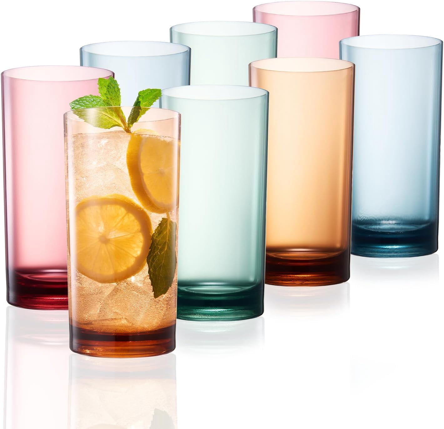 Colored Plastic Reusable Drinking Glasses | Set of 8 | Restaurant Style 16 oz Muted Acrylic Unbreakable Tall Tumbler, Juice, Wine Cups | BPA-Free Tumblers | Top-Rack Dishwasher Safe Shatterproof