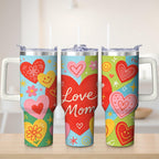 Colorful Heart Love Mom Stainless Steel Tumbler, 30oz
