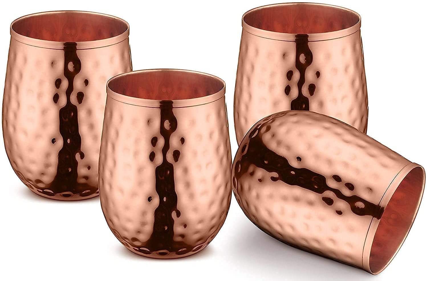 Copper Glasses Set of 4 – Pure Copper 17 oz Stemless Tumblers, Insulated & Reusable for Moscow Mule & Beverages